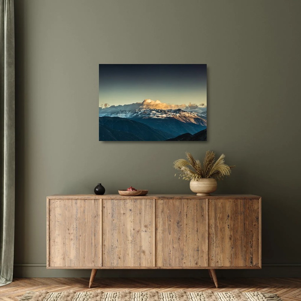 Kép - magas hegyek csúcsai (üvegen) (70x50 cm)