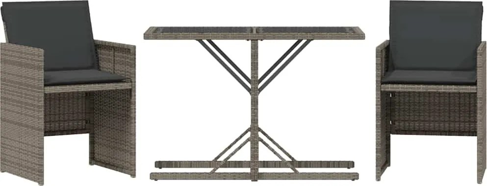 vidaXL 3 részes szürke polyrattan bisztrógarnitúra párnákkal