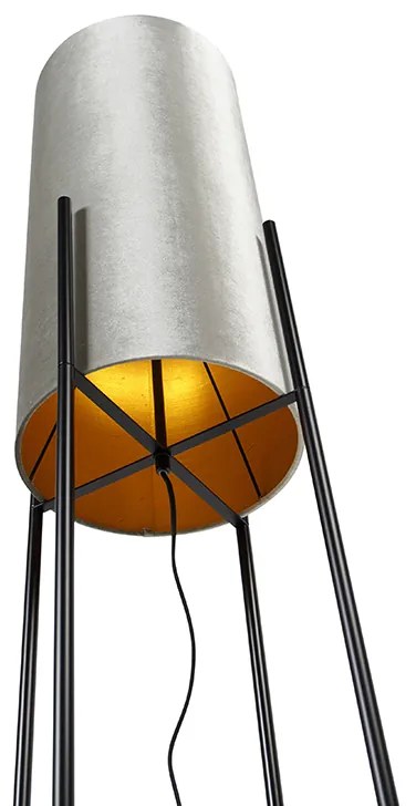 Modern állólámpa fekete bársony szürke árnyékolóval - Rich