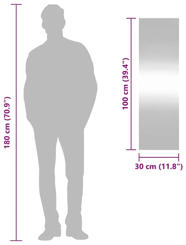 téglalap alakú üveg falitükör 30 x 100 cm