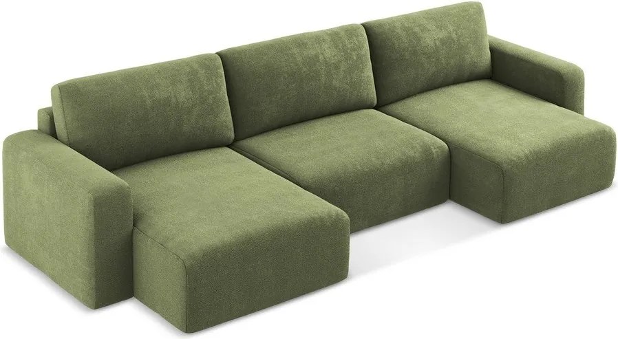 Zöld zsenília kinyitható-tárolóhelyes sarokkanapé (U alakú) Kona – Makamii