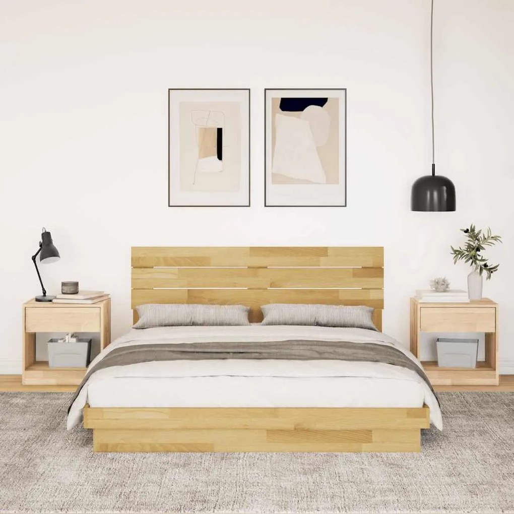 ágykeret fejtámlával matrac nélkül 150x200 cm tömör fa tölgyfa