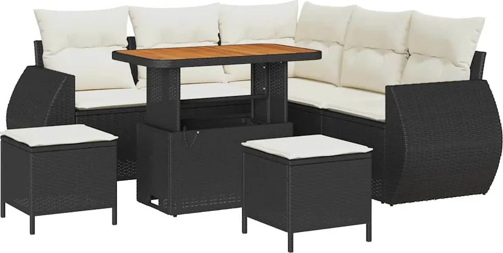 vidaXL Kerti Kanapé Szett párnával 8 pcs Fekete és Krém polirattan