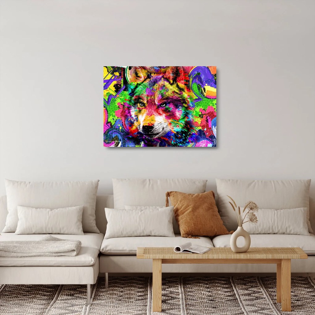 Üveg kép - Farkas graffitivel (70x50 cm)