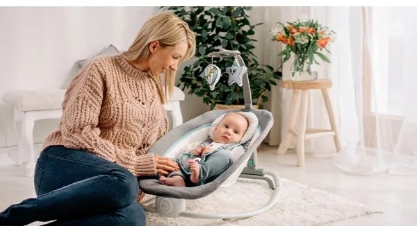 Lionelo - Baba vibrációs ringató dallammal PASCAL 2xAA szürke/türkiz