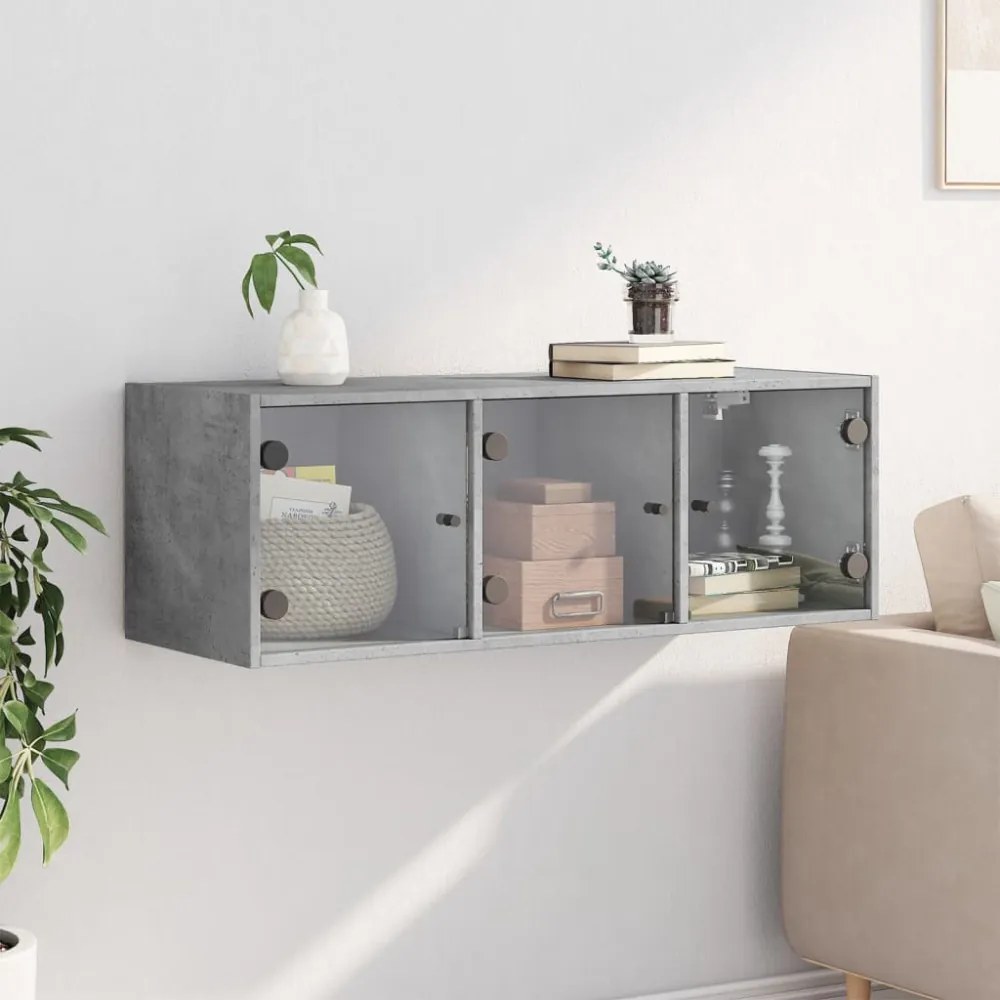 betonszürke faliszekrény üvegajtókkal 102 x 37 x 35 cm