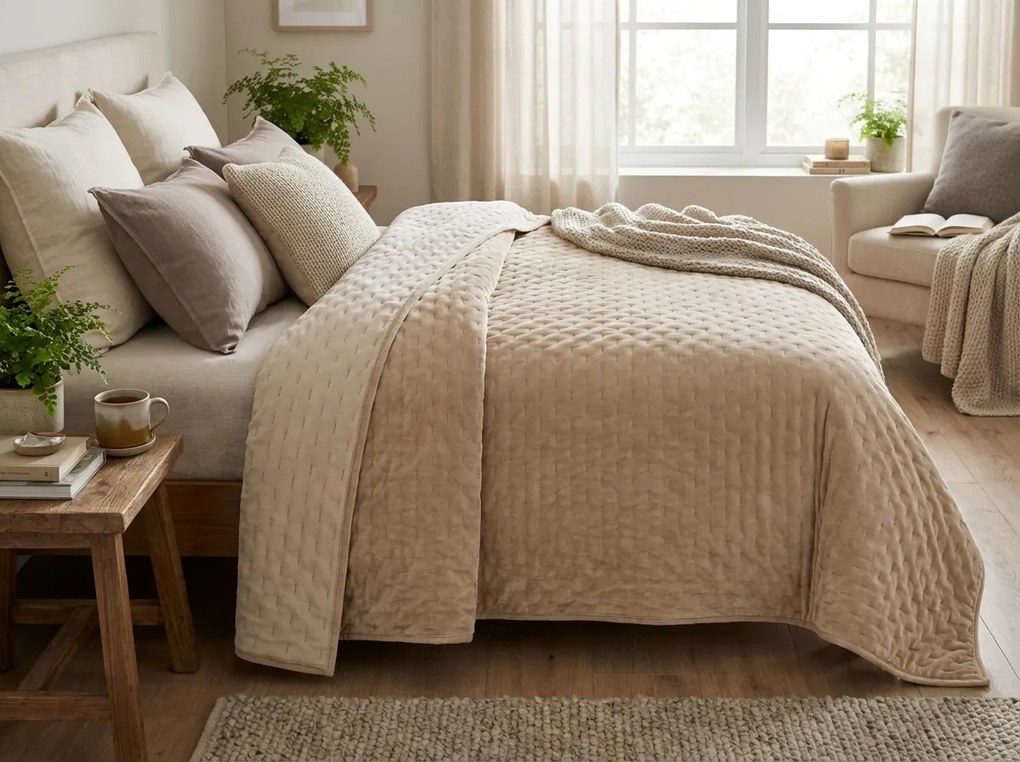 Bársony ágytakaró ASTRALIA, bézs színű Méret: 200 x 220 cm