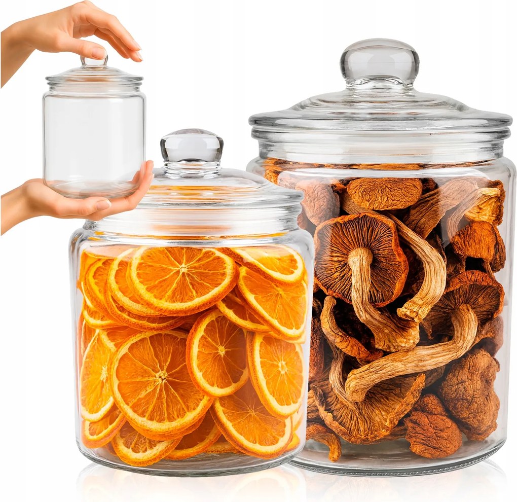 2x Befőttesüveg 1L 2L Konyhai Tartály szárított kávé tészta Mézeskalács