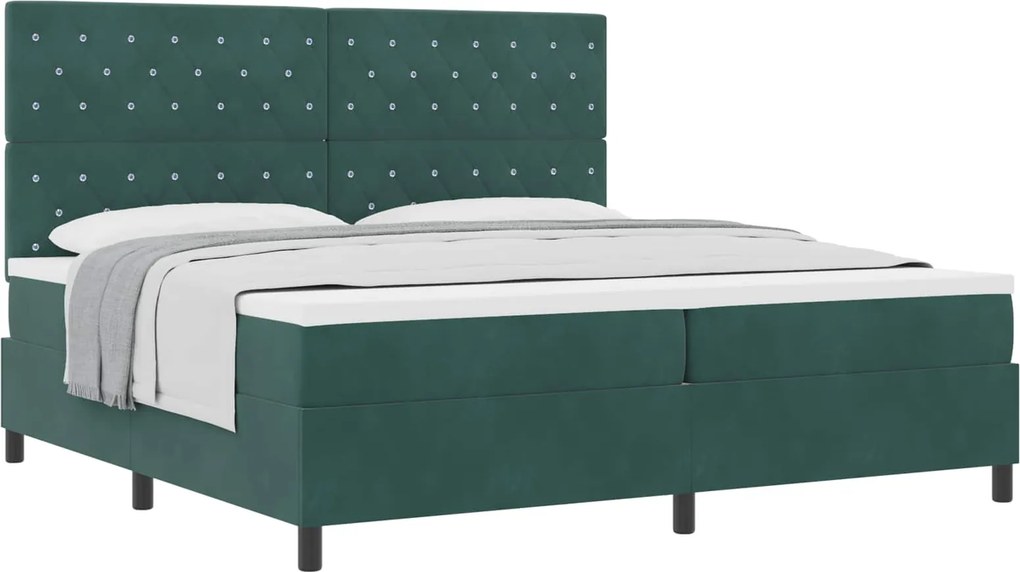 vidaXL Boxrugós ágy matracmal Sötétzöld 200 x 200 cm szövet