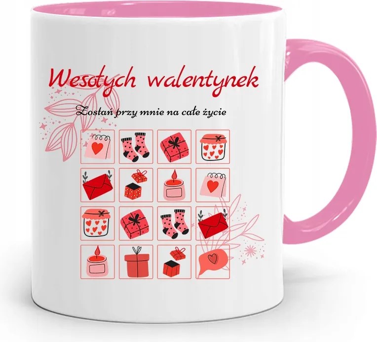Rózsaszín Bögre Valentin Napra Boldog Valentin Napot fényképes nyomtatással