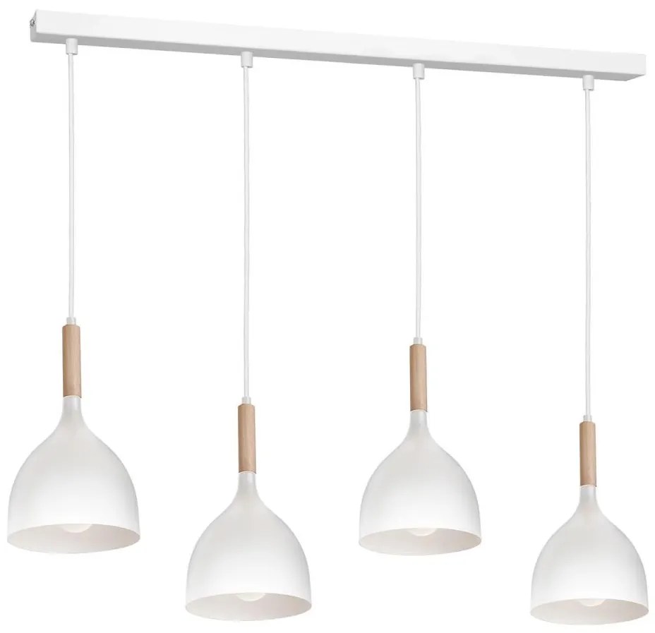 Csillár zsinóron NOAK WOOD 4xE27/15W/230V fehér/bükkfa