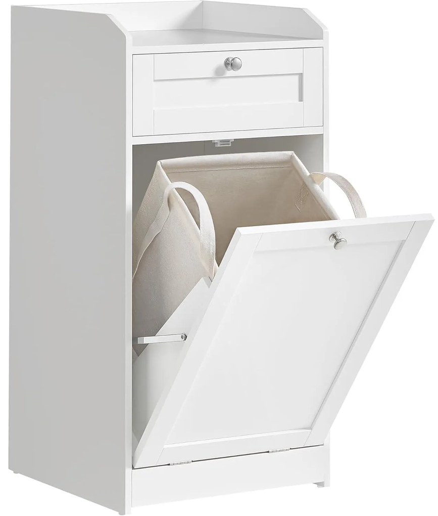 Fürdőszobai szekrény szennyeskosárral, fiókos fürdőszobai szekrény, felhőfehér