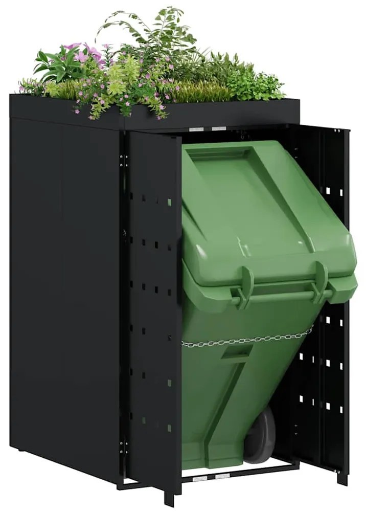 Kukás Tároló Virágzó Tetővel Egyszemélyes 240L Kukához Fekete