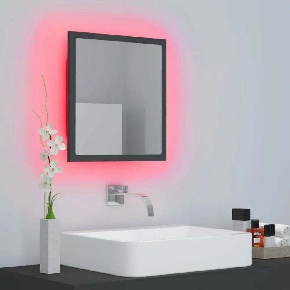 szürke akril LED-es fürdőszobai tükör 40 x 8,5 x 37 cm