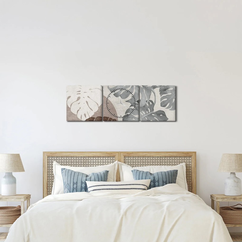 Kép - Design levelekkel (órával) (90x30 cm)