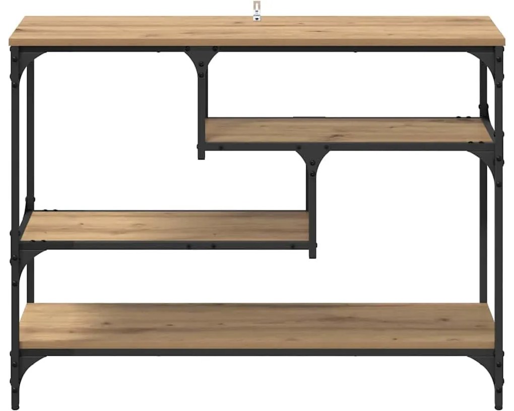 Konzolasztal polcokkal kézműves tölgy 100 x 30 x 75 cm Faanyag