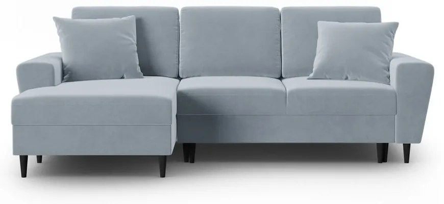 Világoskék bársony kinyitható tárolóhelyes sarokkanapé (bal oldali-heverő résszel) Kyoto – Cosmopolitan Design