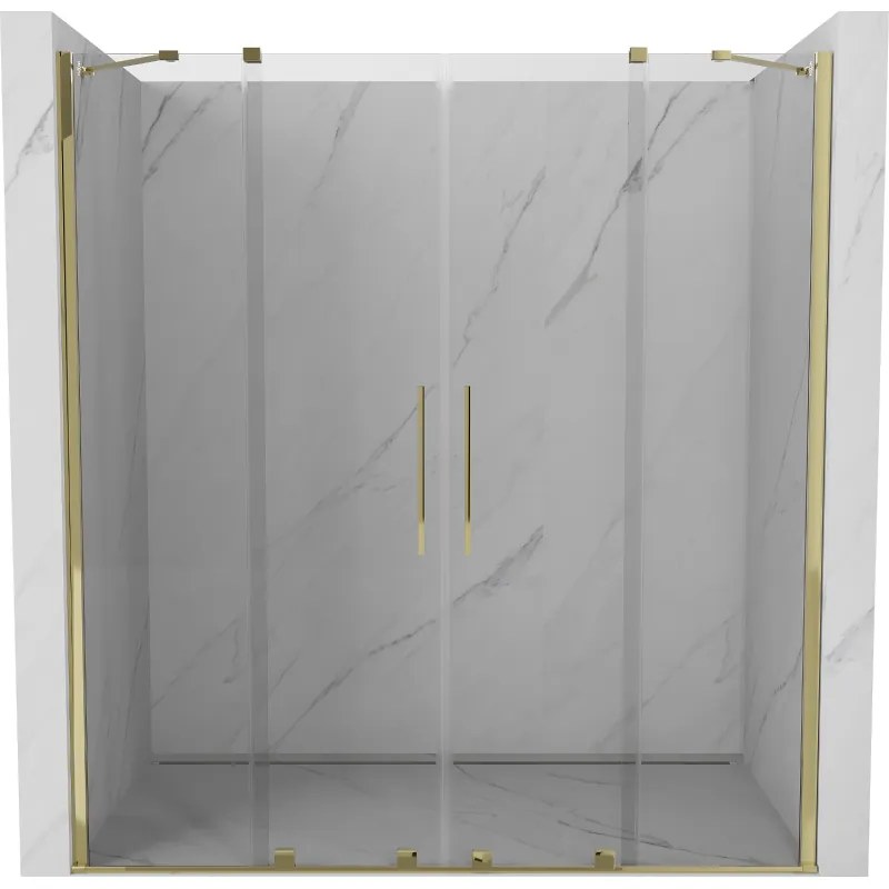 Mexen Velar Duo, nyitható tolóajtó 170x200 cm, 8mm átlátszó üveg, arany fényes, 871-170-000-02-50