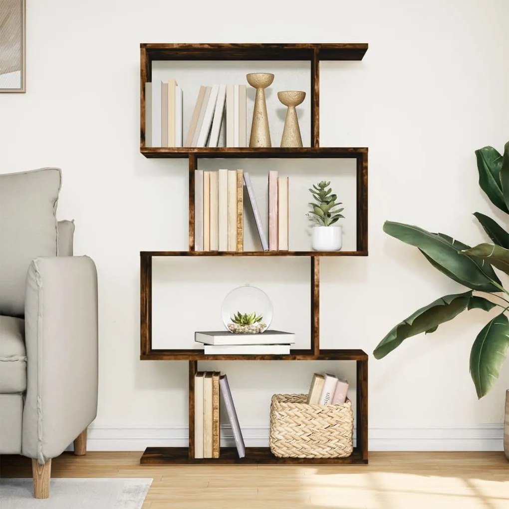 4 szintes füstös tölgy fa elválasztó könyvespolc 70x24x129 cm