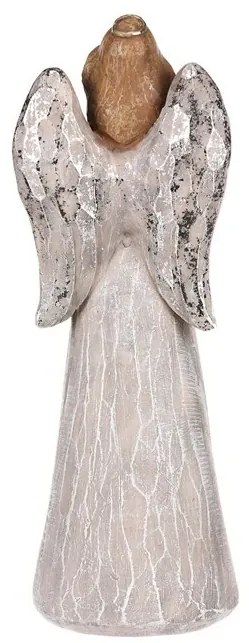 Dekoráció Angyal ezüst szárnyakkal és szívvel,lyresin után, szürke