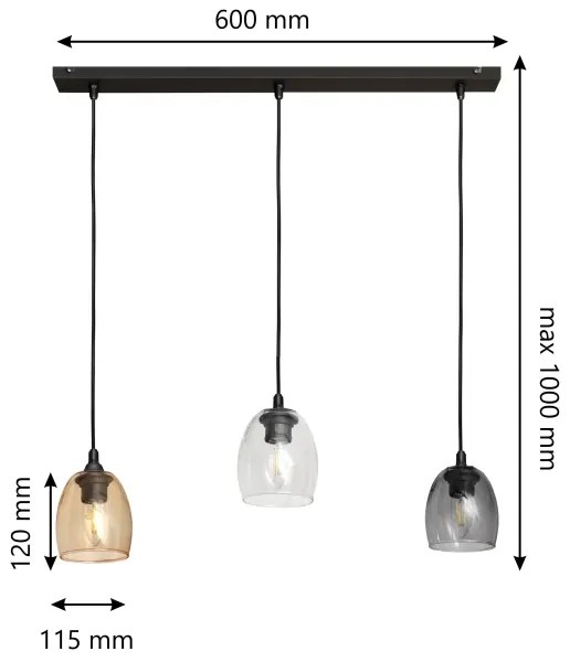 Csillár zsinóron BRILLANT 3xE27/15W/230V bézs/átlátszó/szürke