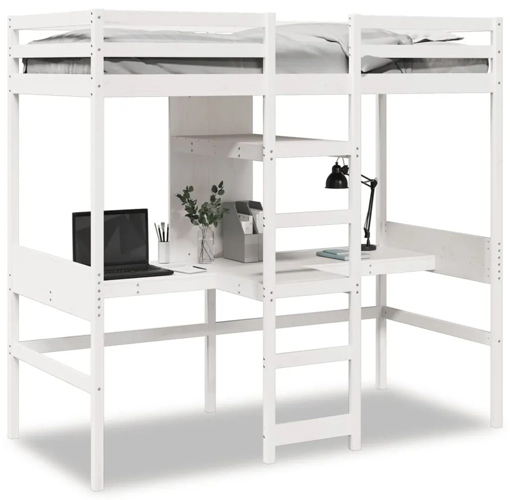 fehér tömör fenyő galériaágy-keret matrac nélkül 75 x 190 cm