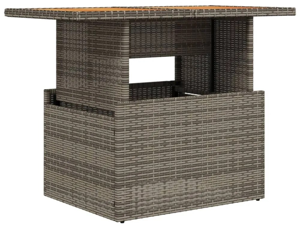 szürke polyrattan és akácfa kerti asztal 100 x 55 x 73 cm