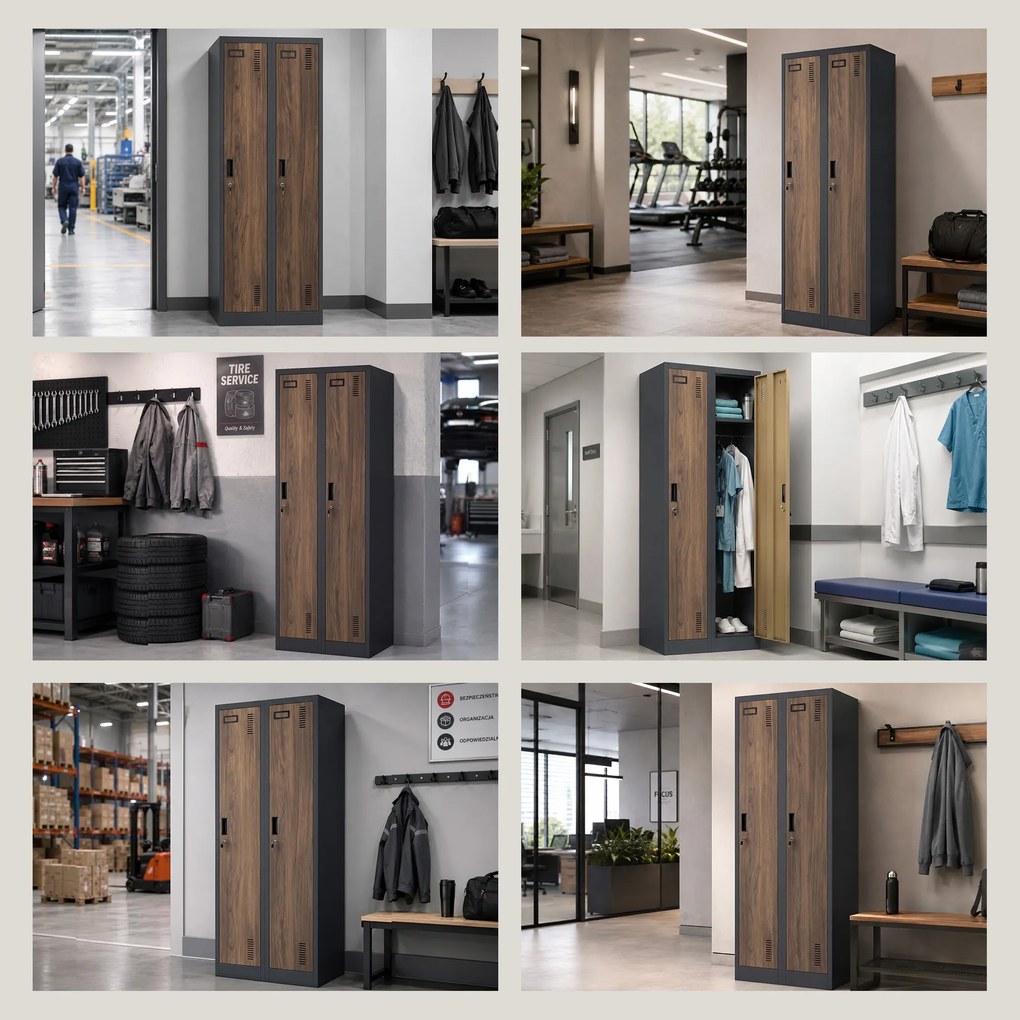 Kétrekeszes dolgozói szekrény, antracit, dió, 600x1800x500 mm: KACPER II Eco Design