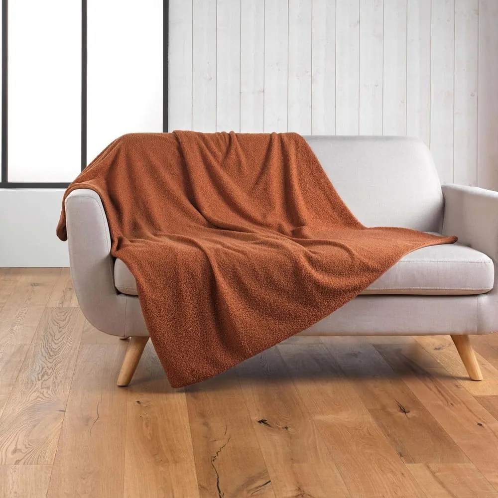 Pirosas narancssárga fleece takaró 180x220 cm Curly Wooly – douceur d'intérieur