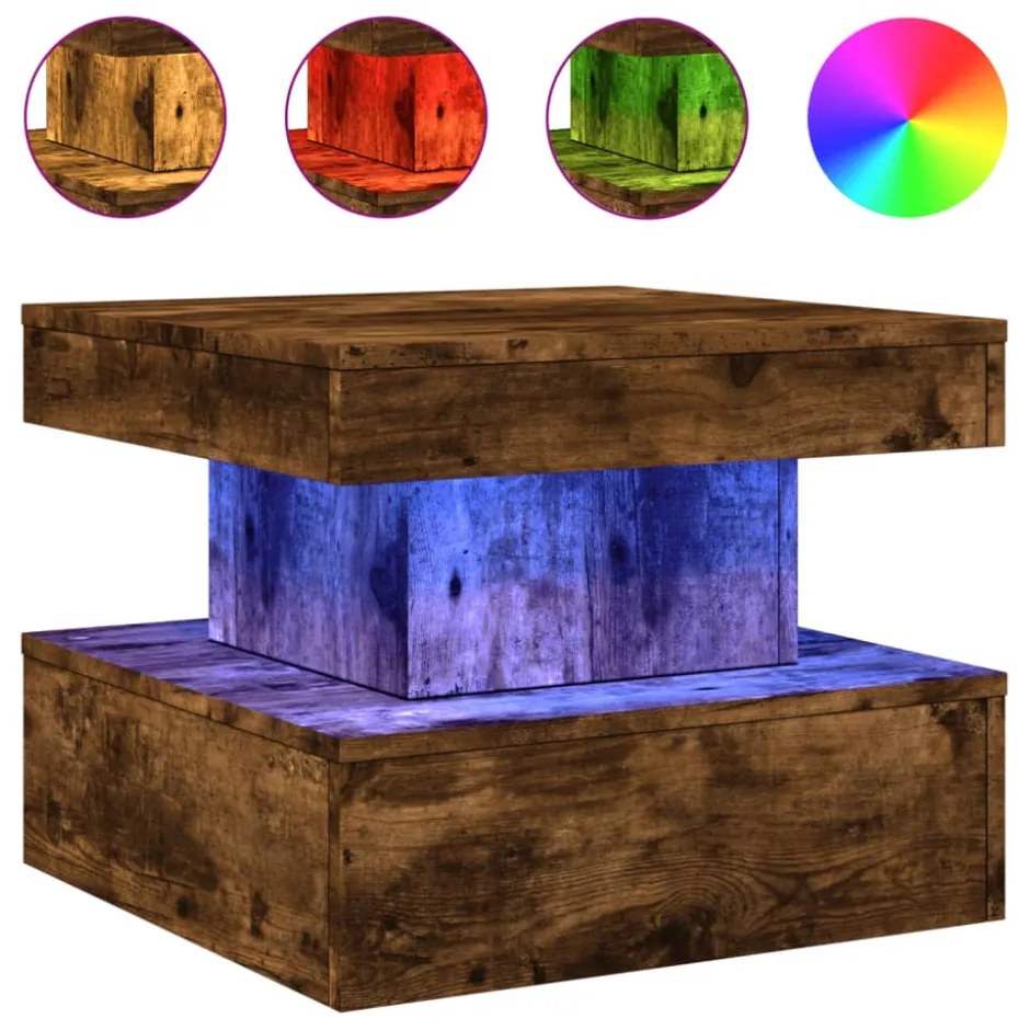 füstös tölgy színű dohányzóasztal LED-lámpákkal 50 x 50 x 40 cm