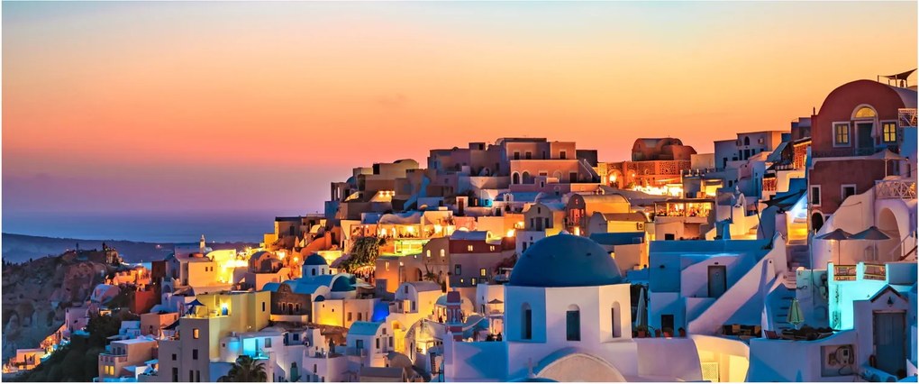 Kép - Santorini alkonyatkor (120x50 cm)