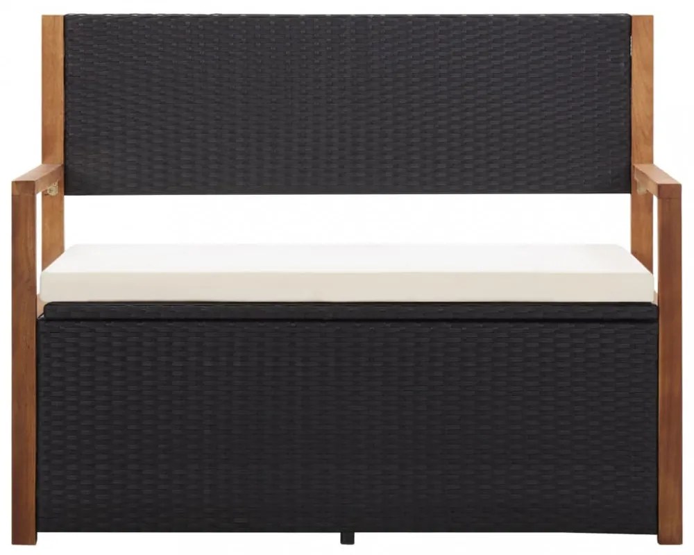 fekete polyrattan és tömör akácfa tárolópad 115 cm