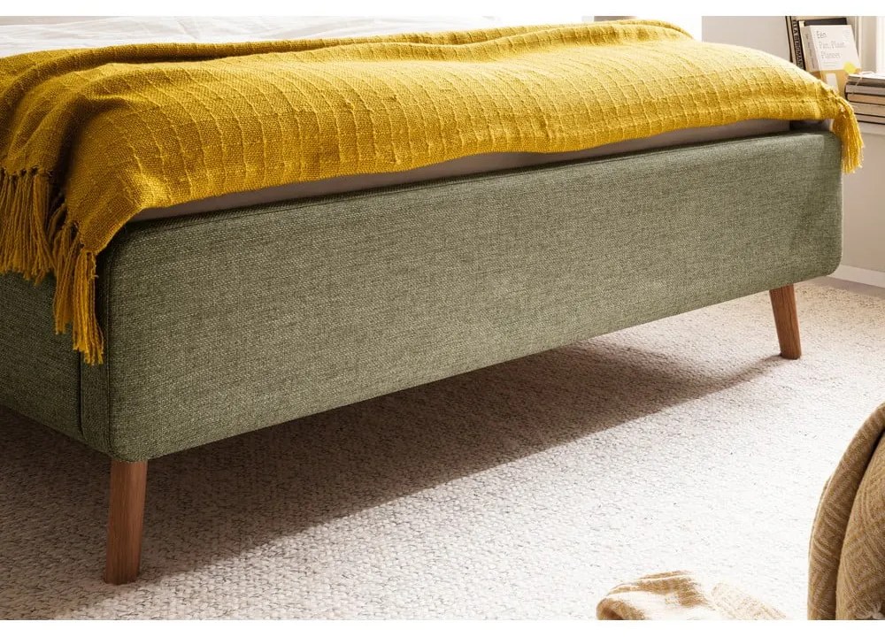 Zöld kárpitozott ágyneműtartós franciaágy ágyráccsal 160x200 cm Lotte – Meise Möbel