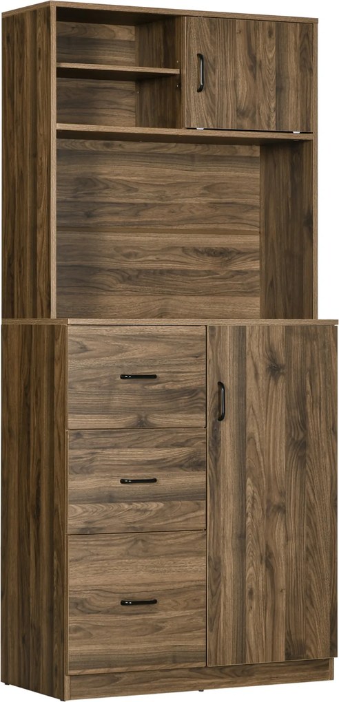 HOMCOM Modern Kredenc 3 Fiókkal és Szekrényekkel, Konyhai és Nappali Tárolás Fából, 80x40x178cm, Dió | Aosom