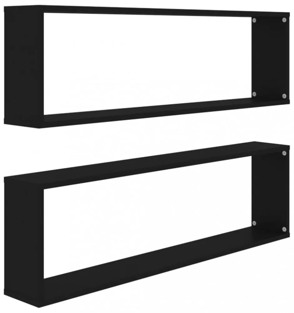 2 db fekete szerelt fa fali polc 100 x 15 x 30 cm