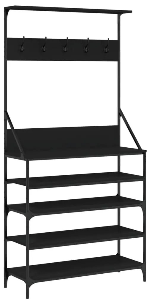 fekete ruhafogas cipőpolccal 90x34x184 cm