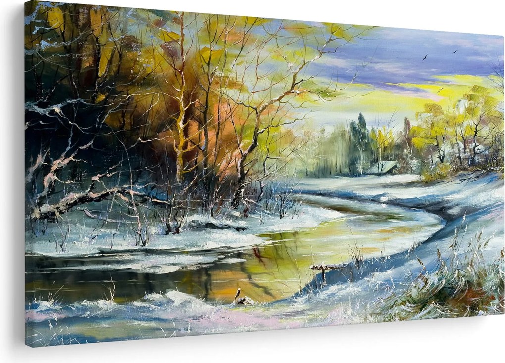 Egy téli folyó képe, olajfestmény (90x60 cm)