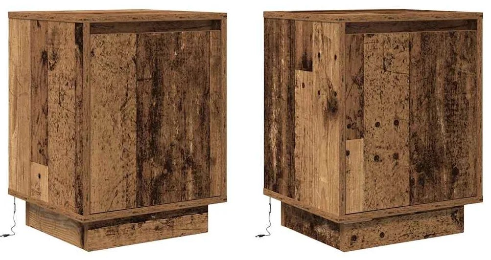 2 db antik fa éjjeliszekrények LED világítással 38x34x50 cm