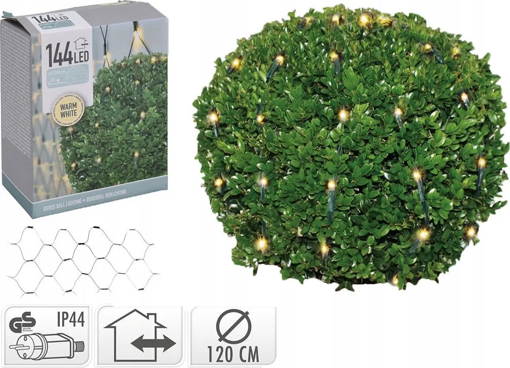 Karácsonyi világító gömb, átmérő: 1,2 m, 144 Led, meleg fehér, hálózat