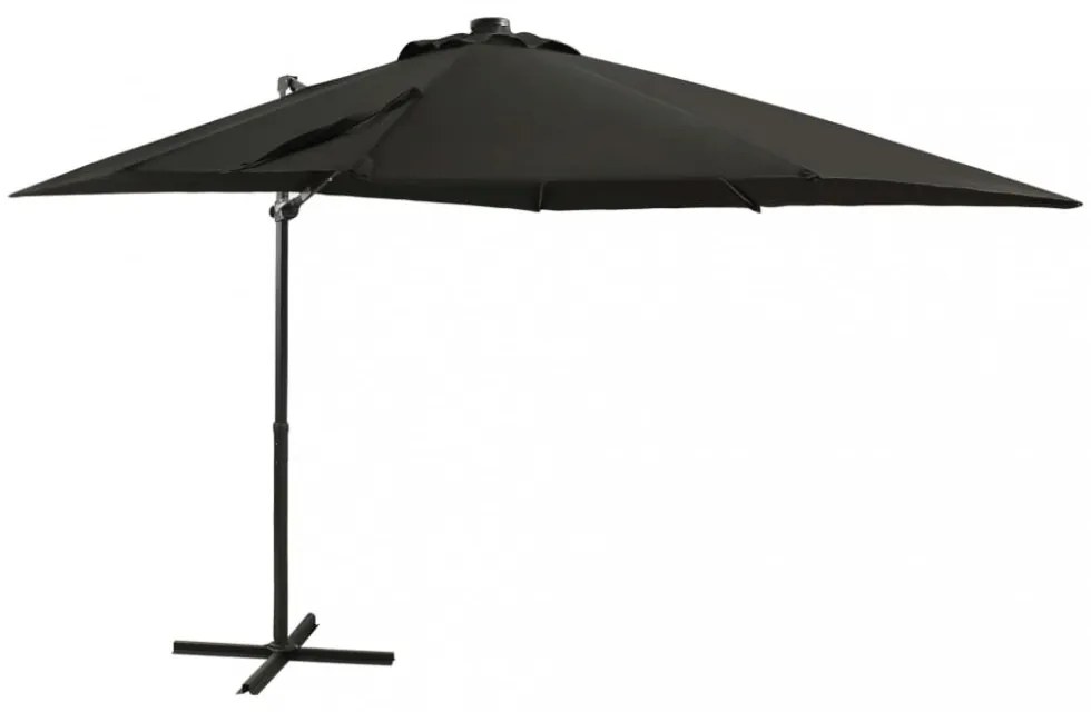 fekete konzolos napernyő rúddal és LED-fényekkel 250 cm