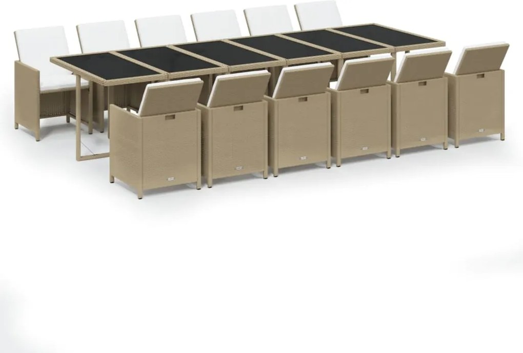 vidaXL 13 részes bézs kerti polyrattan étkezőgarnitúra párnákkal