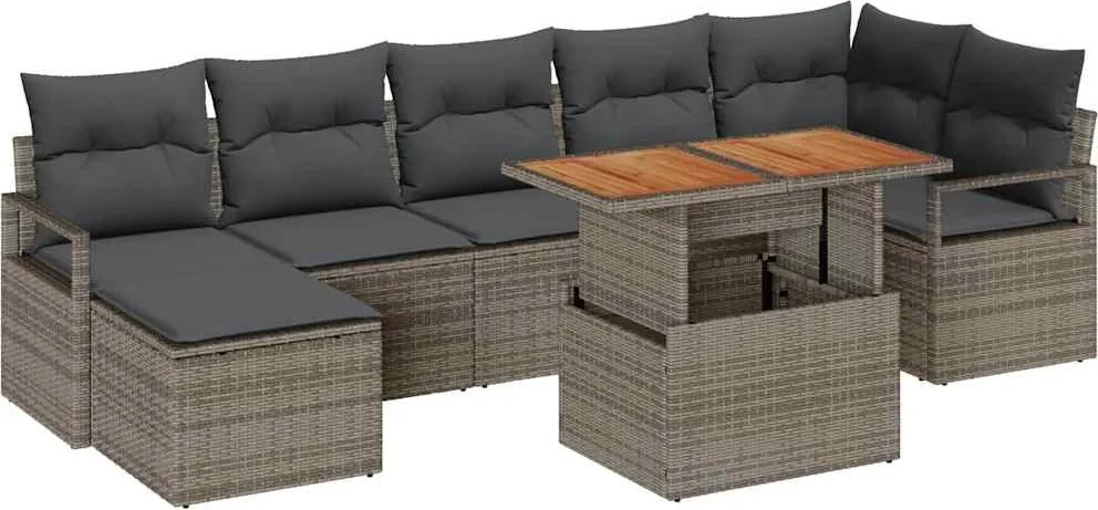 vidaXL Kerti Kanapé Szett tárolóval 8 pcs Szürke Poli rattan