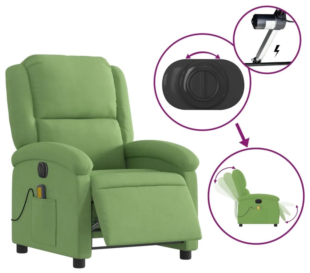 világoszöld bársony elektromos dönthető masszázsfotel