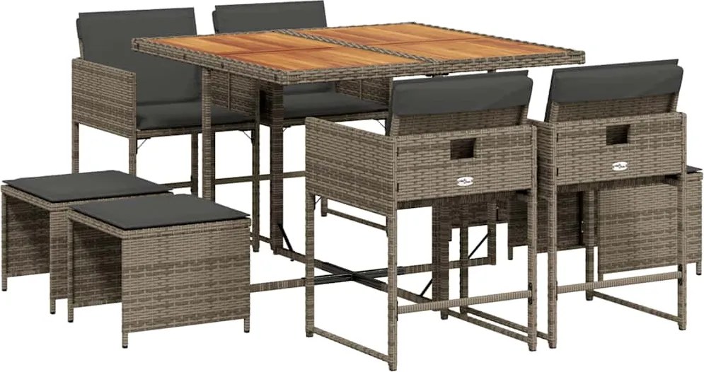 vidaXL 9 részes szürke polyrattan kerti étkezőgarnitúra párnával