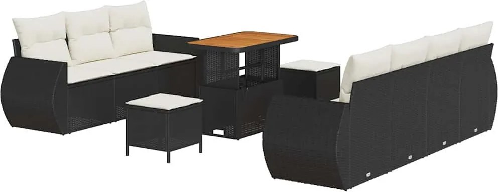 vidaXL Kerti Kanapé Szett párnával tárolóval 10 pcs Fekete polirattan