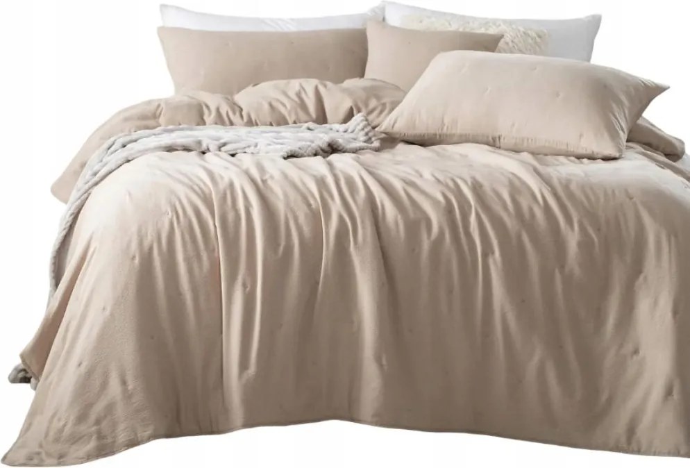 Dotta texturált dekoratív ágytakaró 140x200 mocca pöttyös hímzéssel