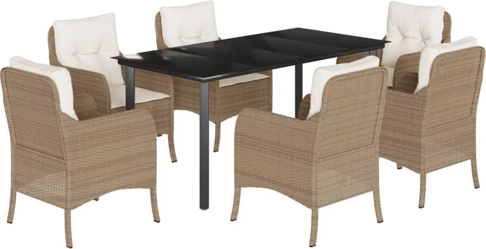 vidaXL 7 részes bézs polyrattan kerti étkezőgarnitúra párnákkal