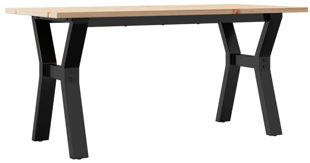 tömör fenyőfa és acél dohányzóasztal Y-vázzal 100x50x45 cm