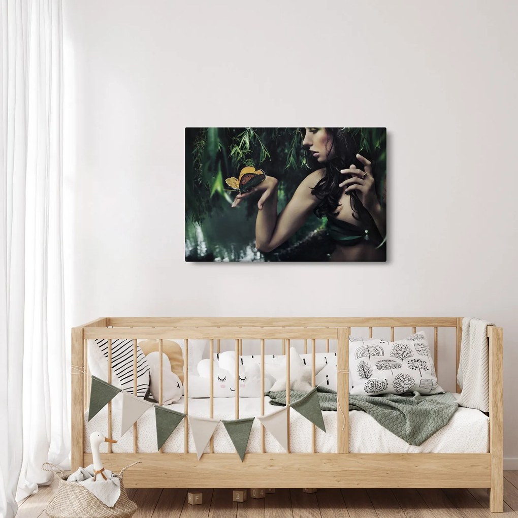 Egy bájos nő képe pillangóval (90x60 cm)