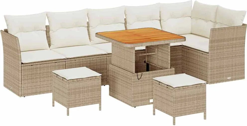 vidaXL Kerti Kanapé Szett párnával tárolóval 9 pcs bézs és krémszínű